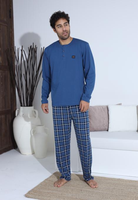 Pijama Barbati ,Maneca si Pantaloni Lungi,Culoare Albastru cu Alb ,Engros